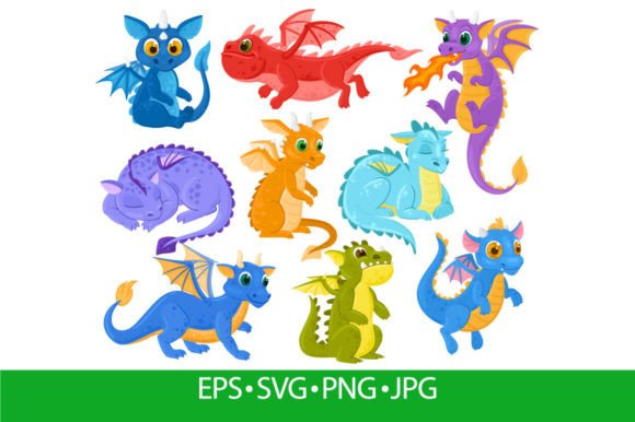 Cartoon Dragon Kids Fantasy Cute Creatur Graphics and Illustrations