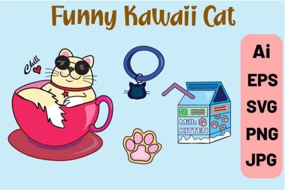 Cute Kawaii Funny Cat Vector Cliparts Graphics and Illustrations Review