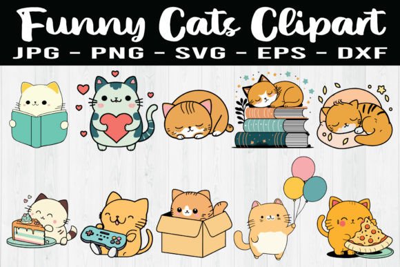 Funny Cats Clipart SVG PNG EPS Graphics and Print Templates