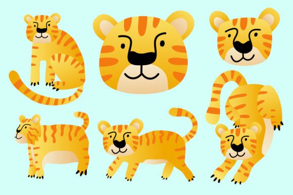 Funny Tiger for Kids Vector Set: Graphics and Illustrations Review
