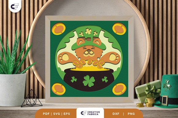 St. Patricks Day Bear 3D Shadow Box SVG
