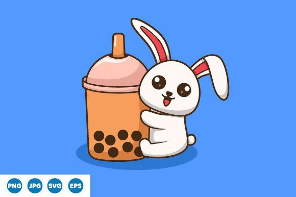 Vector Cute Bunny Boba Tea Illustration Graphics Review