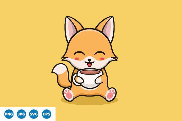 Vector Cute Fox Drink Coffee Graphics and Illustrations