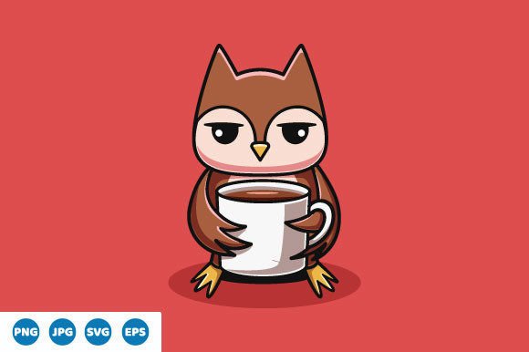 Vector Cute Owl Drink Coffee Graphics and Illustrations Review