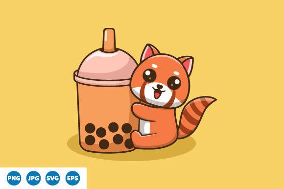 Vector Cute Red Panda Boba Illustration