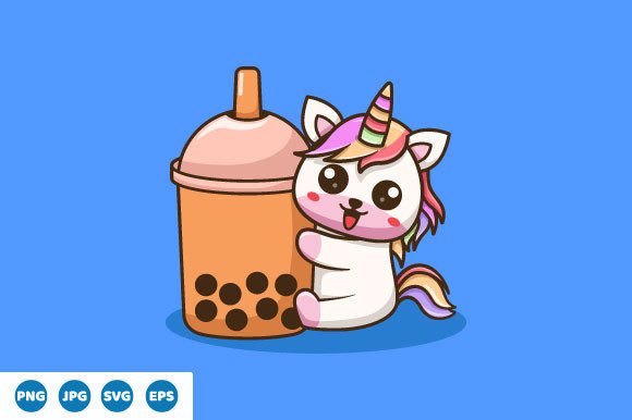 Vector Cute Unicorn Boba Illustration Graphics